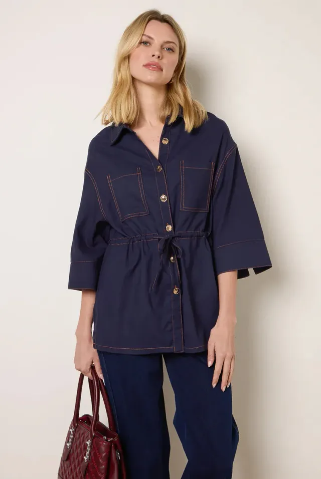 Blue Vanilla Denim giacca camicia indaco manica corta S-L