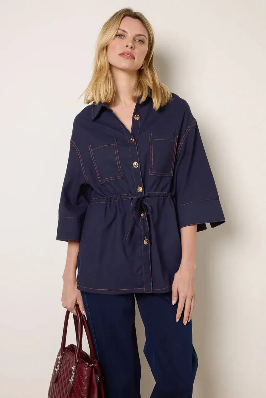 Blue Vanilla Denim giacca camicia indaco manica corta S-L