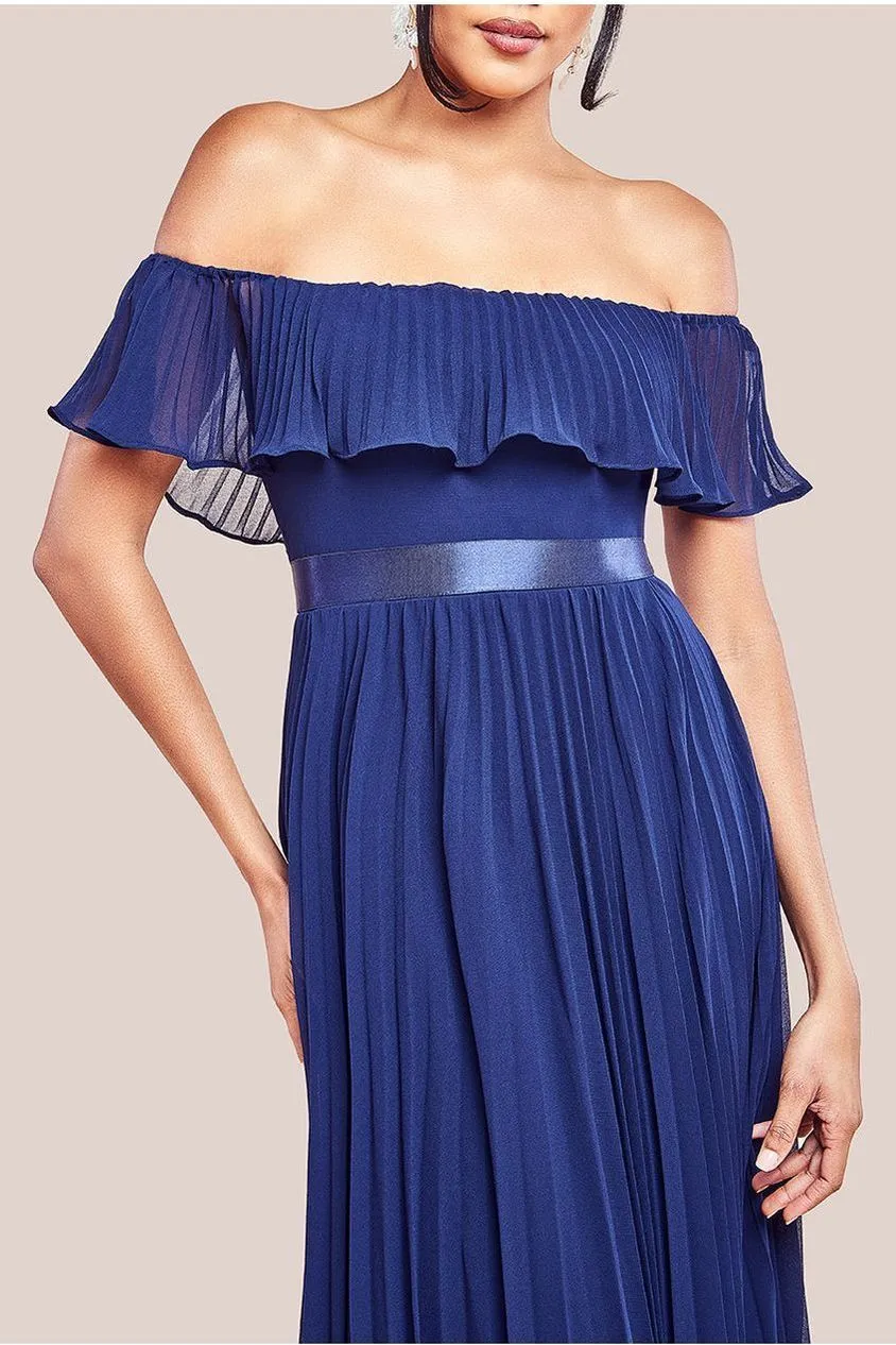 Goddiva Pleated Chiffon abito maxi navy 8 plissé