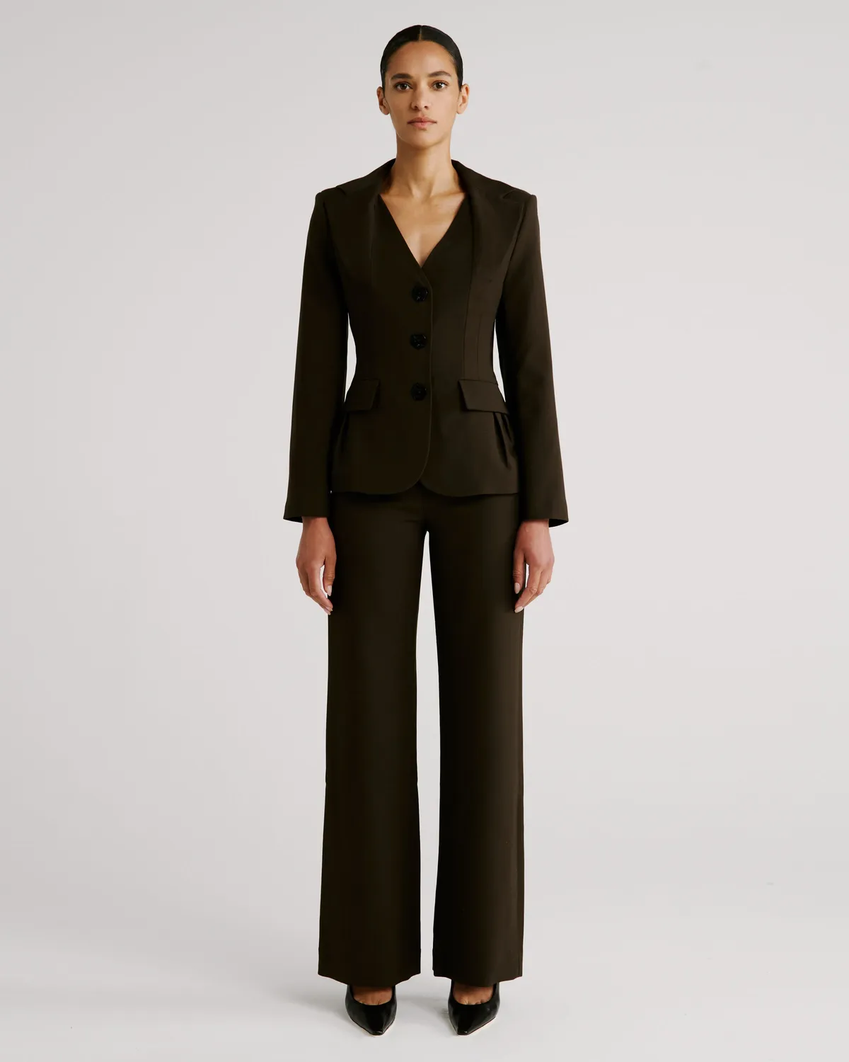 Violante Nessi Davinhor pantaloni marrone lana crepe
