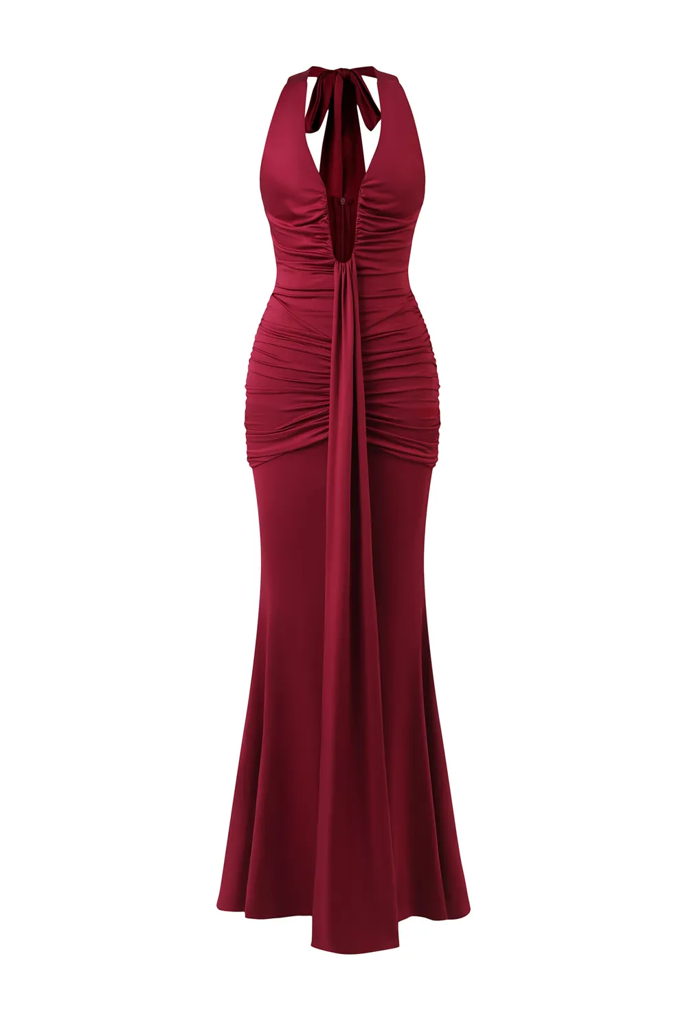 Bella Barnett Elsie abito maxi rosso scollo halter