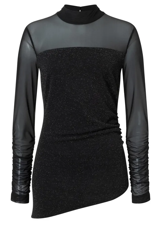 Ana Alcazar Tarla top lurex nero maniche rete serale