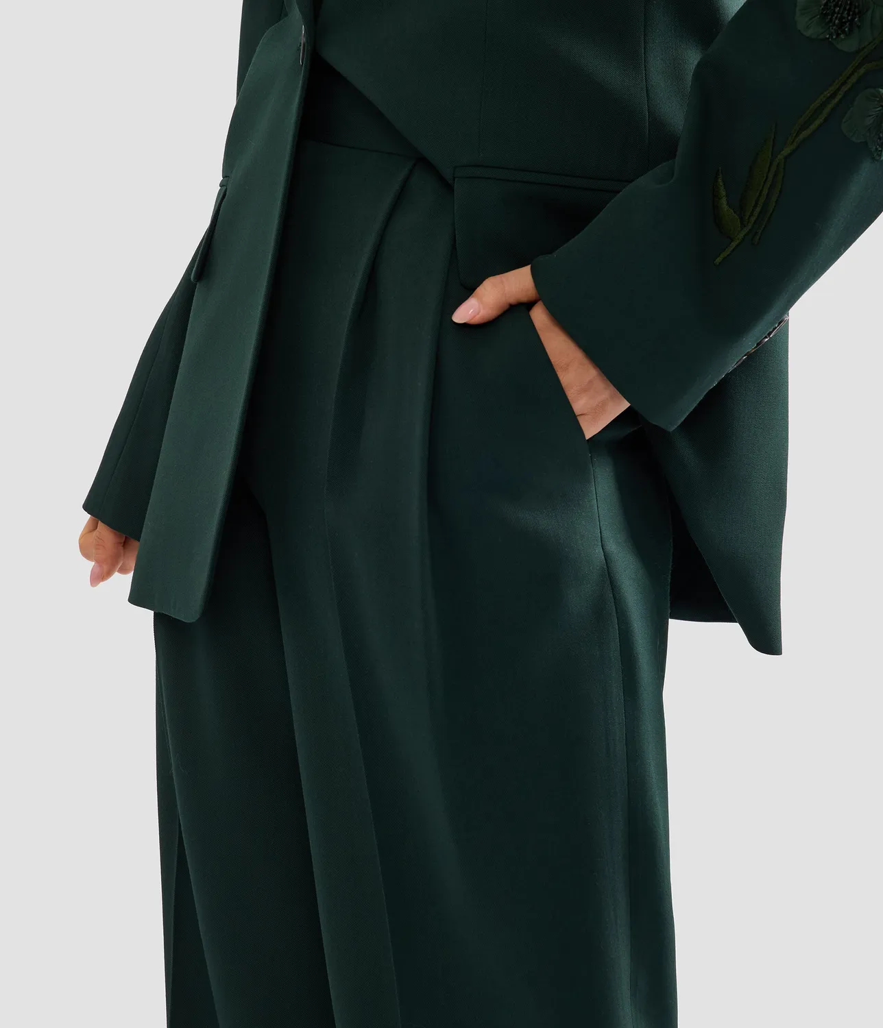 Erdem pantalone verde gamba larga lana