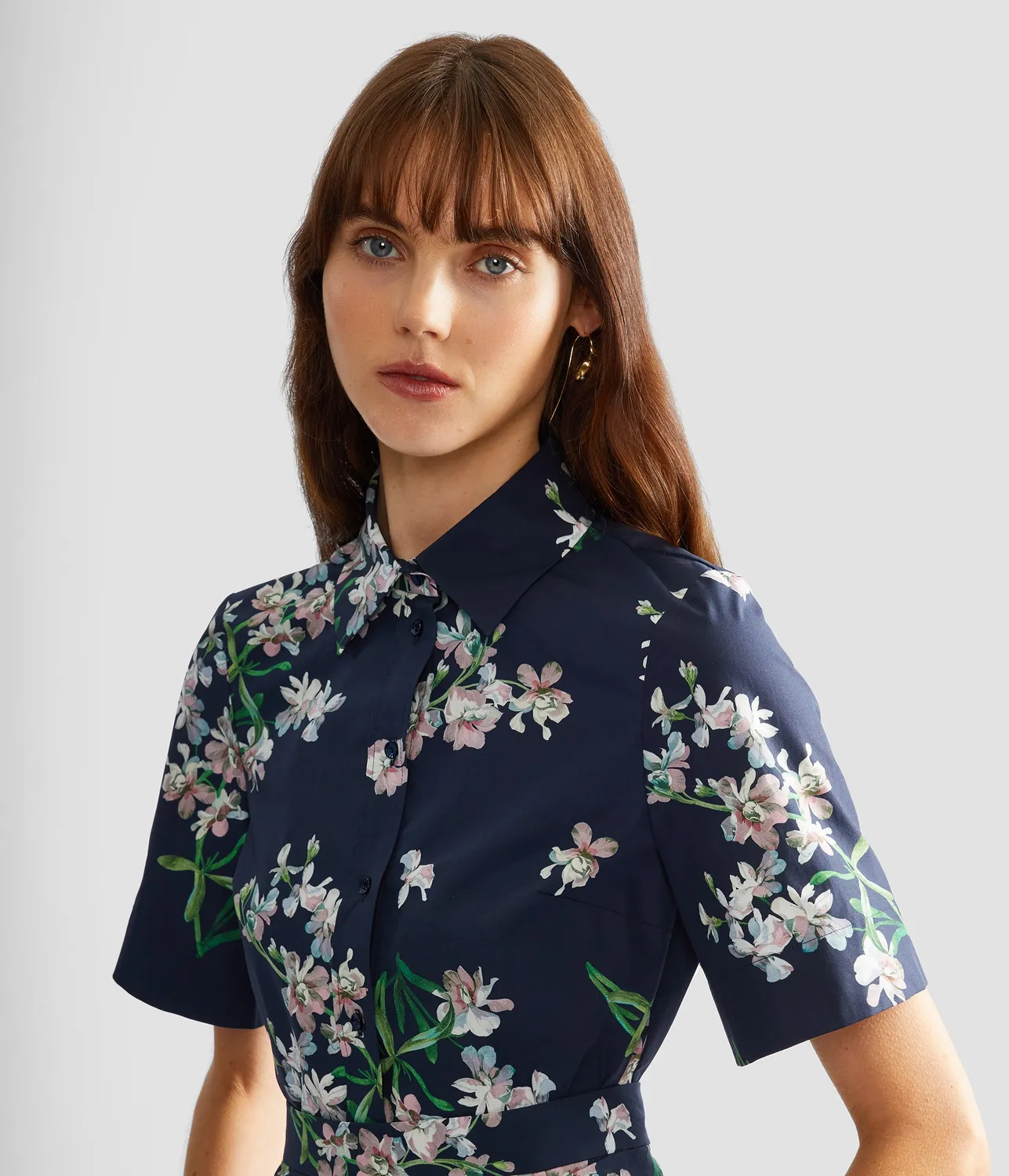 Erdem Camicia Floreale Cotone Maniche Corte Blu Navy