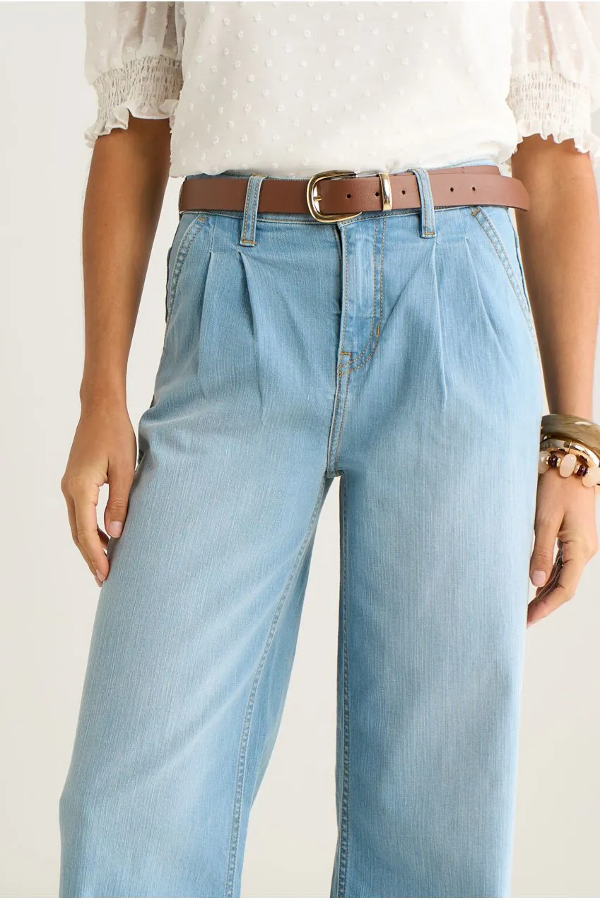 Gini London Pleat Wide Leg jeans azzurro chiaro gamba larga