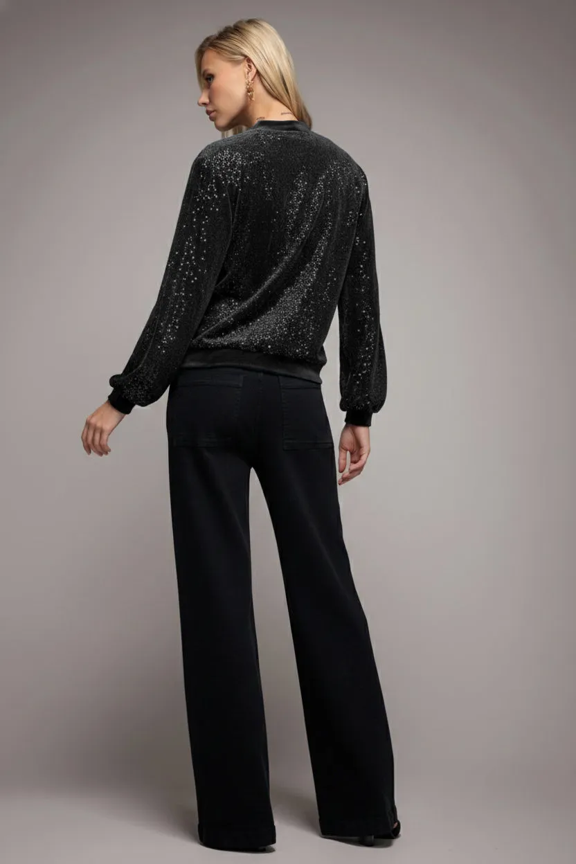 Goddiva Sequin Velvet maglione nero paillettes velluto