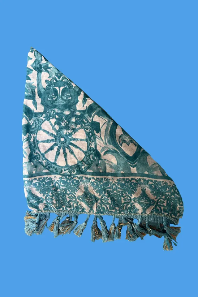 Antica Sartoria DV2136 foulard triangolo turchese fantasia