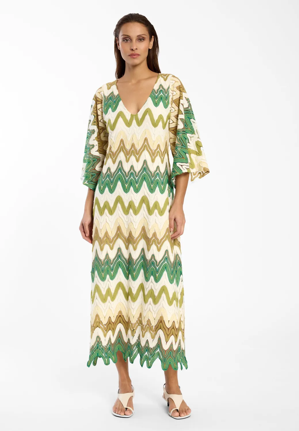 Ana Alcazar Dinah abito caftano maxi verde maglia