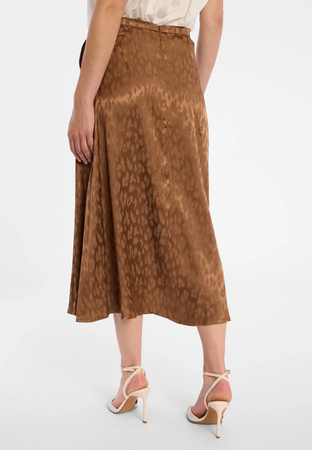 Ana Alcazar Dosia gonna satin midi animalier oro