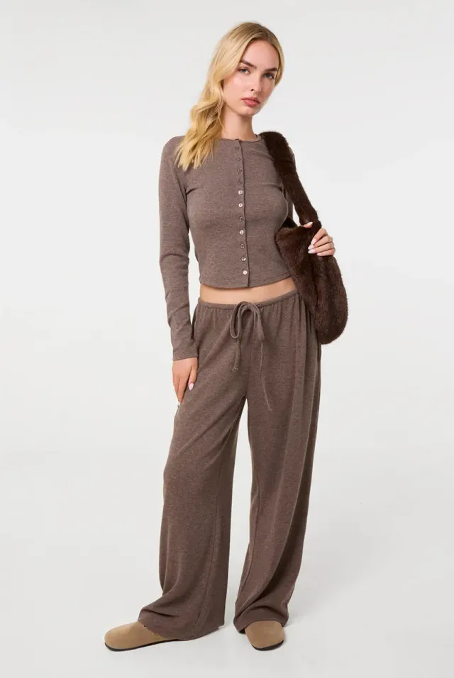 Goddiva Pink Vanilla pantaloni tuta mocha a costine S-L
