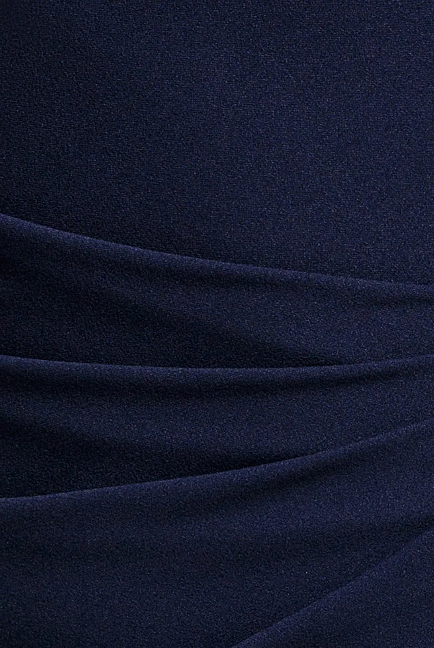 Goddiva One Shoulder Abito maxi navy blu scuba spacco