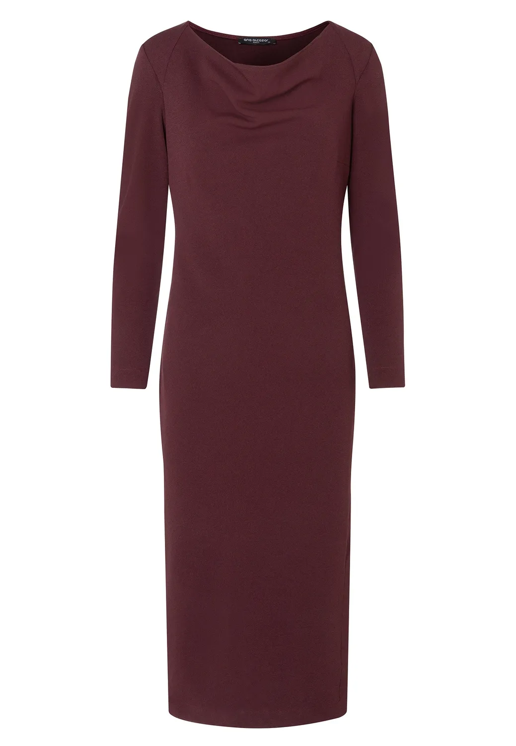 Ana Alcazar Enlyva abito midi bordeaux scollo drappeggiato