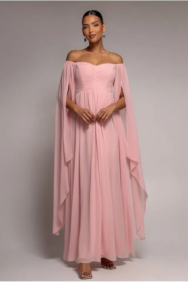 Goddiva Chiffon Cape maxi abito blush damigella