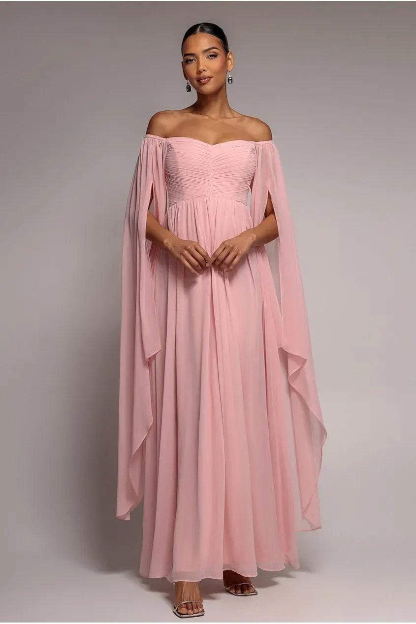 Goddiva Chiffon Cape maxi abito blush damigella