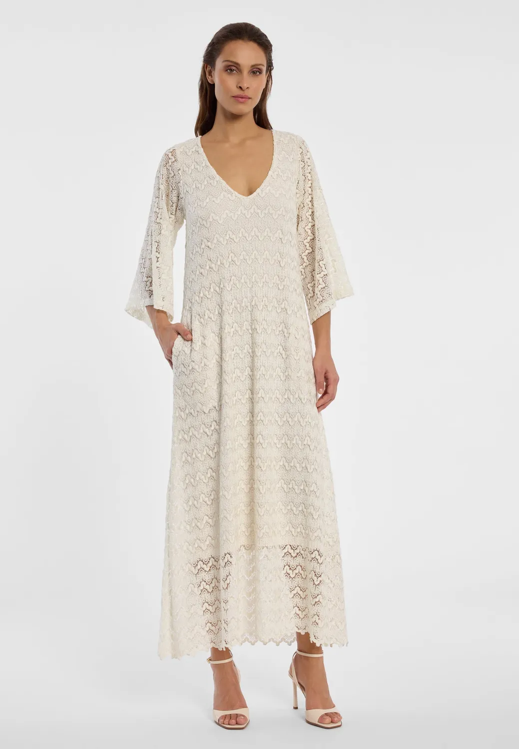 Ana Alcazar Dilla abito maxi bianco scollo V