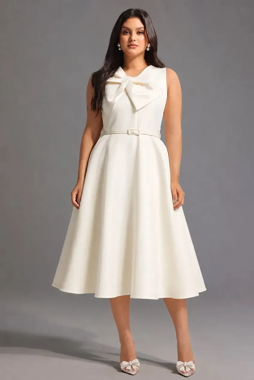Bella Barnett Fallon abito maxi bianco con fiocco