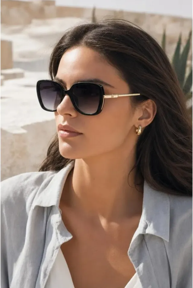 SVNX Square occhiali da sole oversize neri montatura oro