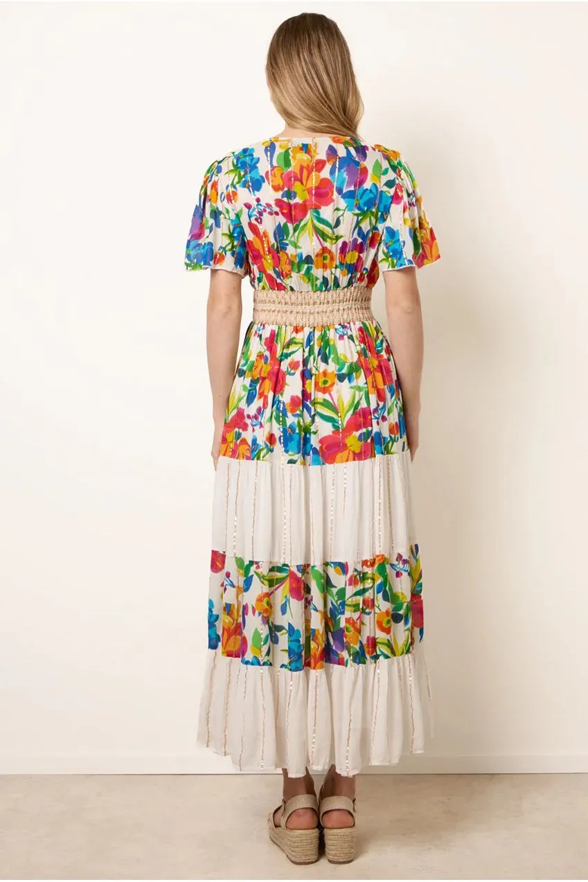 Blue Vanilla Tiered abito lungo multicolor scollo V viscosa