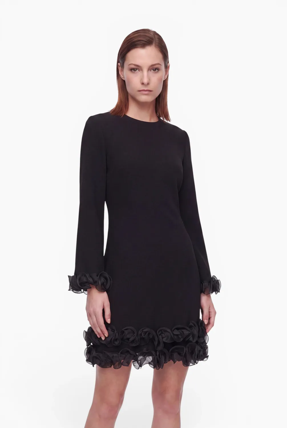 Ana Alcazar Enfyra abito cocktail nero balze organza