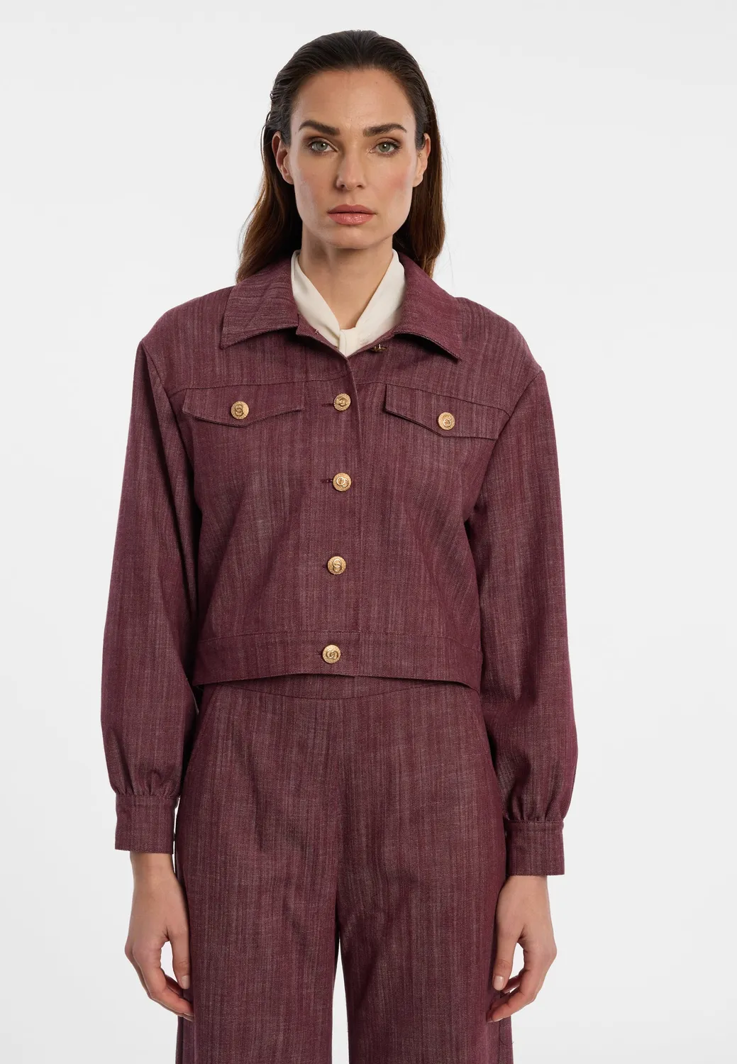 Ana Alcazar Enlisary giacca jeans corta bordeaux