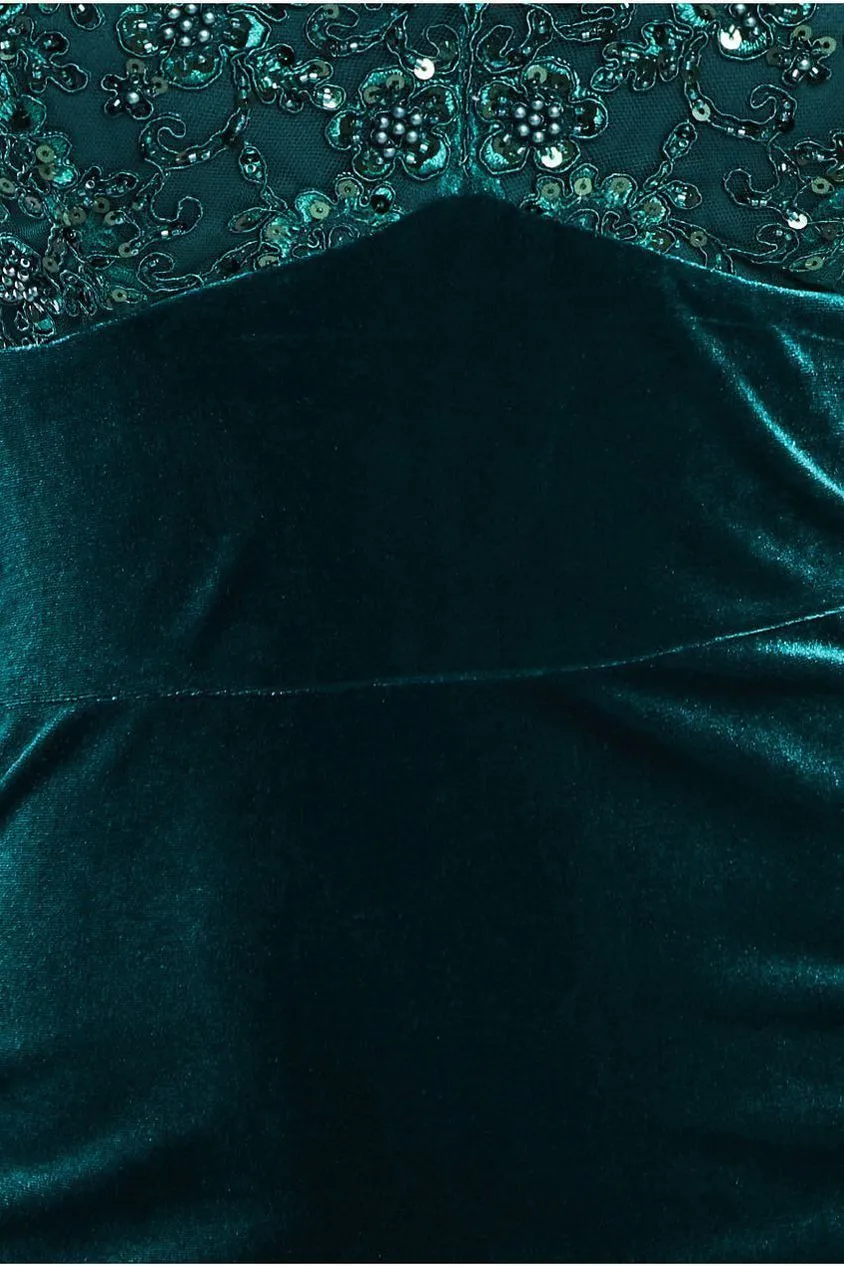 Goddiva Scalloped Lace abito maxi verde smeraldo pizzo