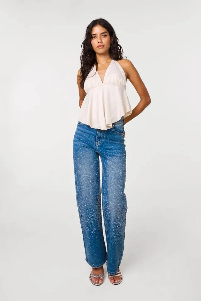 Pink Vanilla Washed Diamante Scatter jeans denim blue strass
