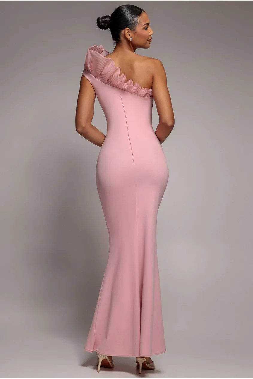 Goddiva One Shoulder Organza Abito Maxi Rosa Blush