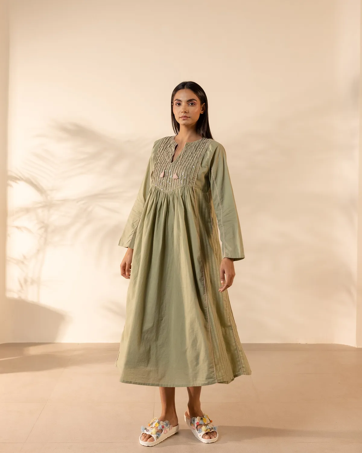 Our Dve Sunpetal abito verde cotone con sottoveste
