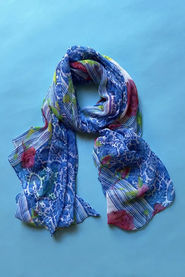 Antica Sartoria DV1832 foulard blu floreale polychiffon