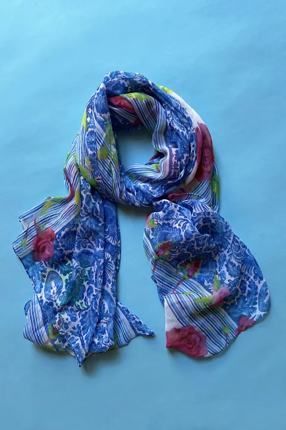 Antica Sartoria DV1832 foulard blu floreale polychiffon