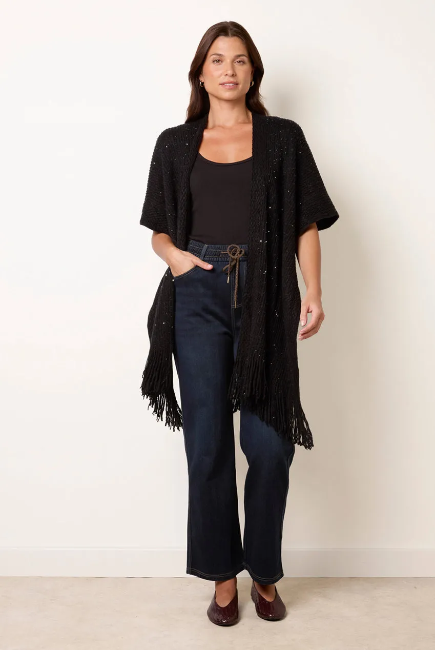 Blue Vanilla Sequin cardigan nero maniche corte