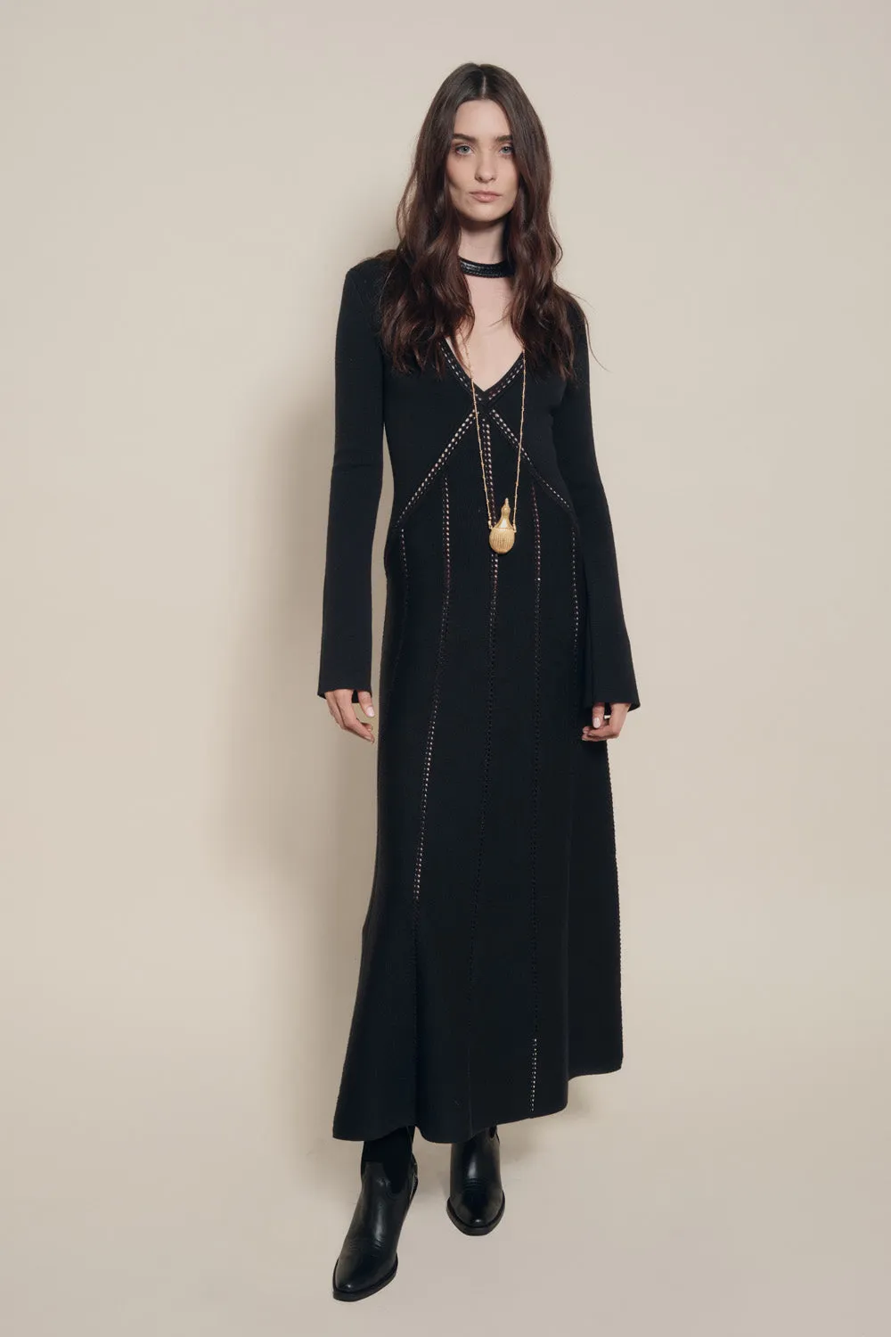 Johanna Ortiz Kaleidoscope abito midi nero lana