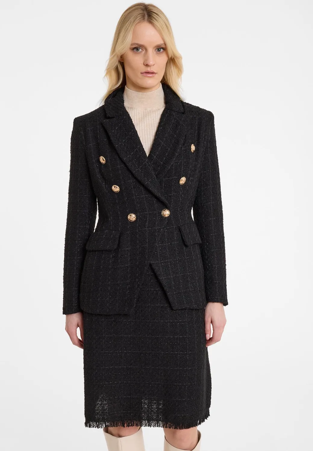 Ana Alcazar Abela blazer bouclé nero doppiopetto