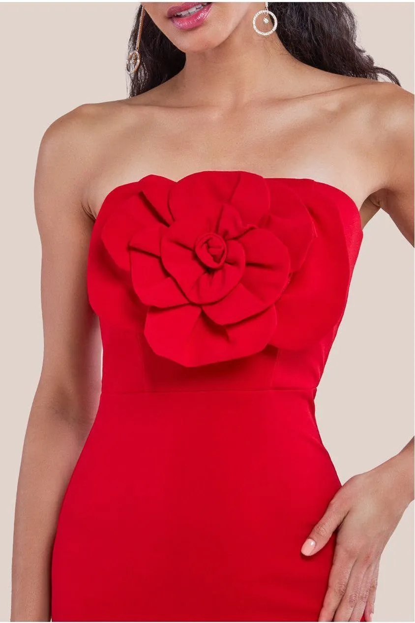 Goddiva Scuba Crepe abito maxi rosso fascia