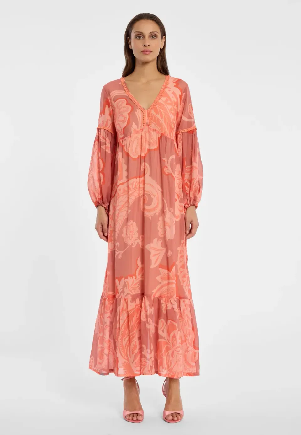 Ana Alcazar Deena abito boho maxi paisley arancione