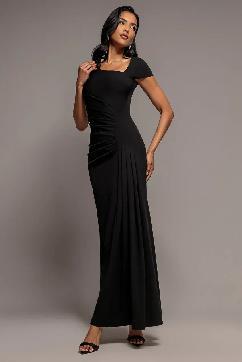 Goddiva Pleated Asymmetric abito maxi nero pieghe