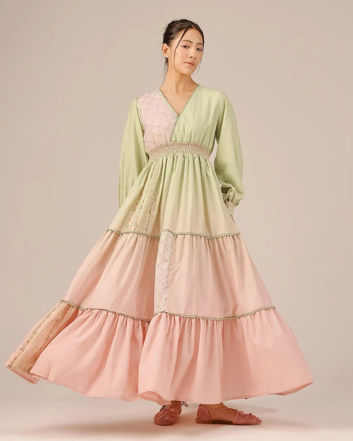 Our Dve Tropical Sorbet Pop Dress abito verde rosa lino
