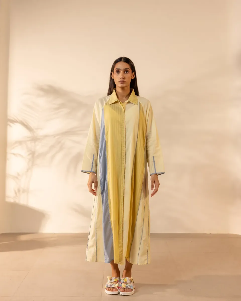 Our Dve Mango Mist abito cotone blu giallo taglia unica