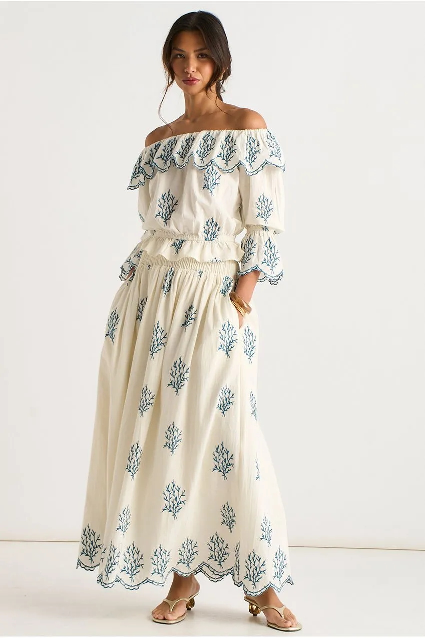 Gini London Marshmallow gonna maxi avorio ricamata