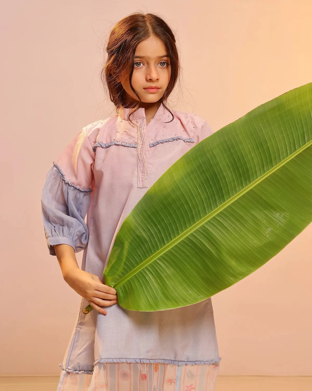 Our Dve Palm Whisper Dress vestito rosa-blu bambina