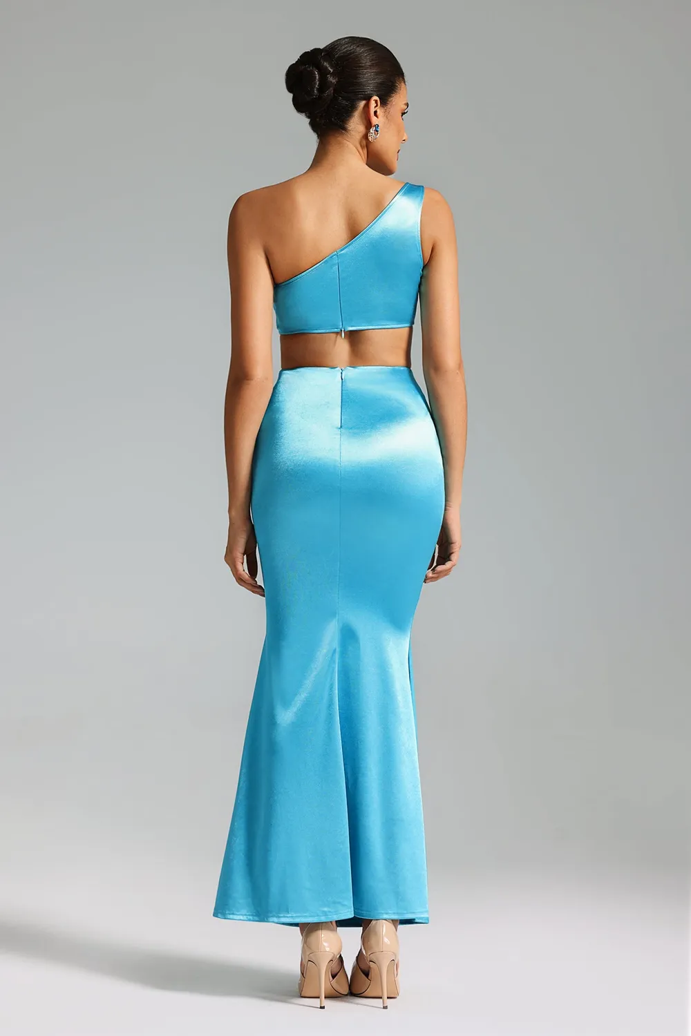 Bella Barnett Kanma abito maxi blu monospalla cut-out