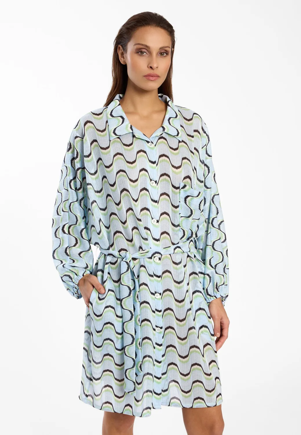 Ana Alcazar Dinis abito camicia corto azzurro onda