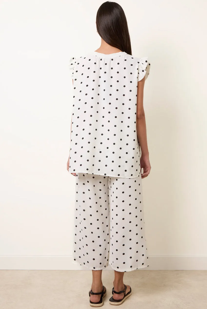 Blue Vanilla coordinato pois bianco top e pantaloni flare