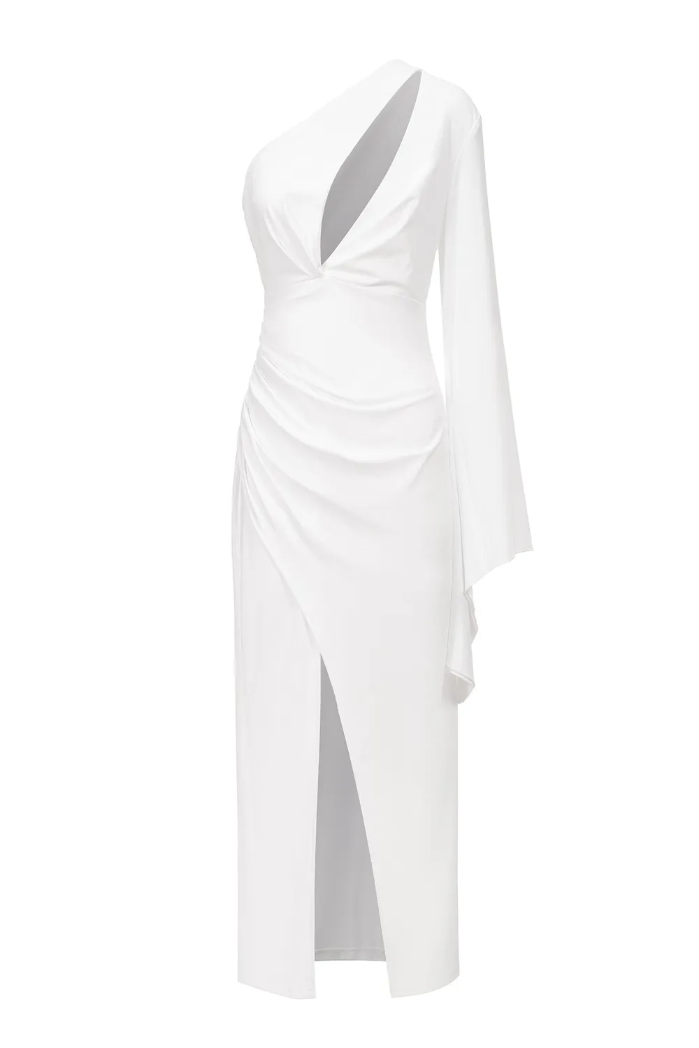 Bella Barnett Adela abito midi bianco monospalla spacco