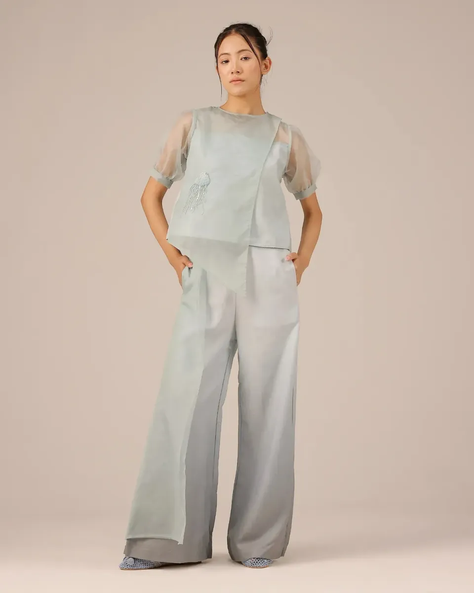 Our Dve Blum Jelly Top Pant completo grigio organza