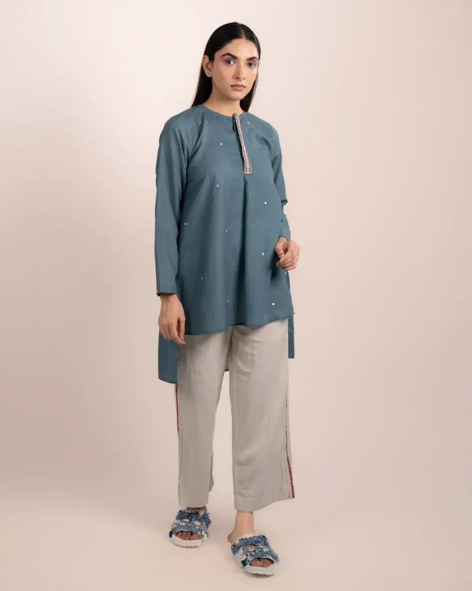 Our Dve Luna Top Normandy Blue Modal Orlo Asimmetrico