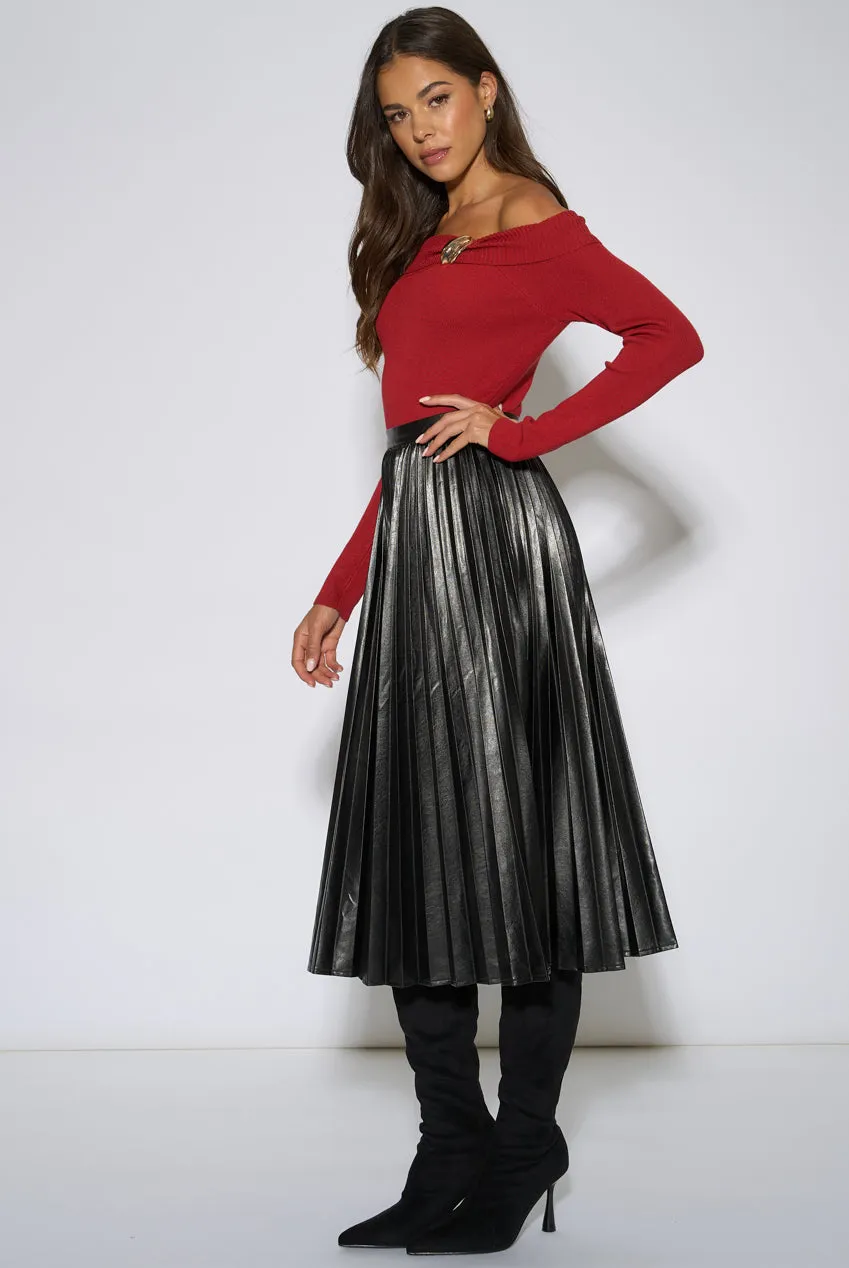Gini London gonna midi plissettata ecopelle nera