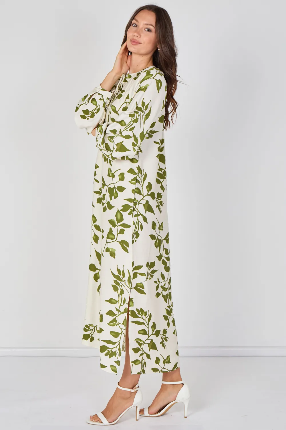 Goddiva Love Sunshine Leaf Print abito maxi verde S-XL