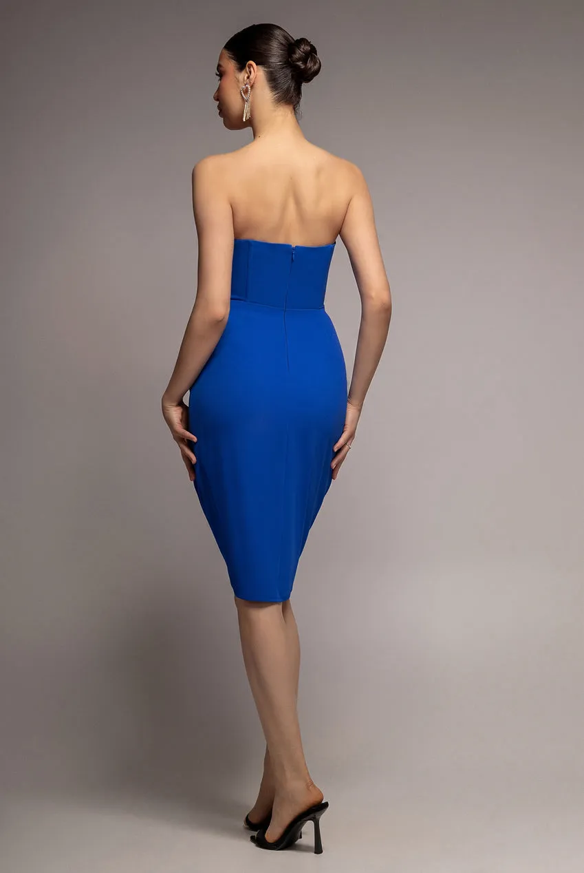 Goddiva Satin Collar Scuba Midi abito blu royal