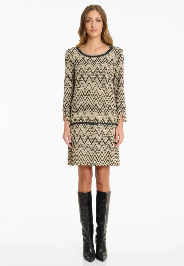 Ana Alcazar Ashina abito maglia beige zigzag corto